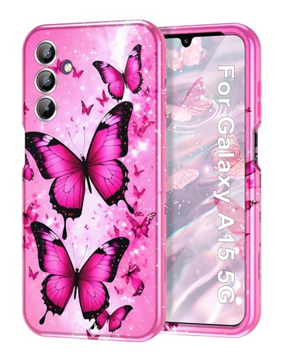 Avocase Compatible with Samsung Galaxy A15 5G Case, Marble Pattern 3 in 1 Heavy Duty Shockproof Full Body Hard PC+Soft Silicone Drop Protective Women Girls Case for Galaxy A15 5G (2023), Hot Pink