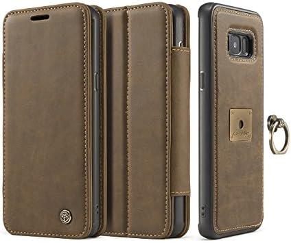 Galaxy S8 Plus Leather Case,HIPICB Slim Folio Book Leather Cover,Detachable Magnetic 360 Rotating Ring Grip Holder Stand Protective Case [Card Slot] [Wrist Strap] for Samsung Galaxy S8 Plus - Brown