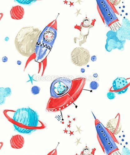 Arthouse Imagine Fun Starship White Wallpaper 668001 - Glitter Childrens Space by Arthouse