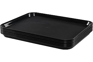 Tstorage 6 Packs Large Plastic Restaurant Serving Tray, 17.16" x 13.38" Cafeteria Fast Food Tray, Black