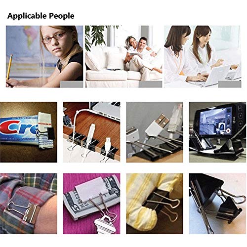 MeetUs 120 Pcs Paper Binder Clips Paper Clamp with Box for Office, School and Home Supplies, Assorted 6 Sizes & Black Color