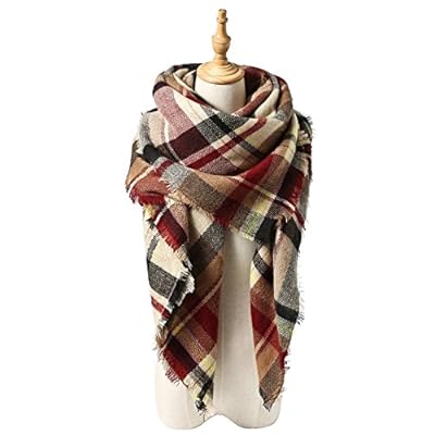 Zando Plaid Blanket Thick Winter Scarf Tartan Chunky Wrap Oversized Shawl Cape