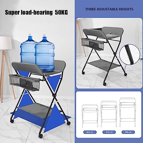DMG TECH Portable Baby Changing Table, Waterproof Diaper Changing Table with Wheels, Adjustable Height Folding Diaper Station with Safety Belt, Large Storage Racks for Newborn Baby and Infant
