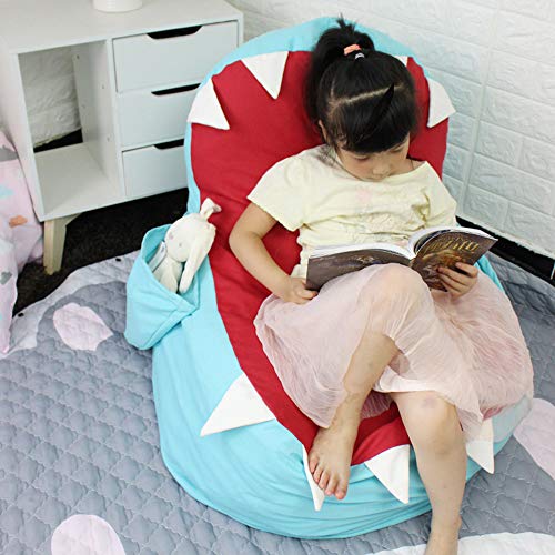 Lmeison Animal Storage Bean Bag Chair, Soft Canvas Plush Toy Organizer, Towels & Clothes Stuffed Storage Bag(No Stuffing) (Blue Shark) - Thumbnail 4