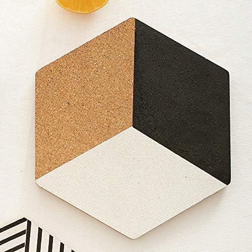 Placemat-Hexagonal Cork Pot Mat, Insulation Mat, Nordic Style Meal Mat Black And White Cube