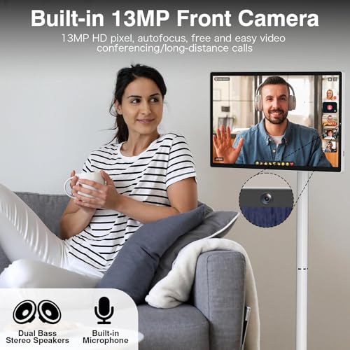 24 Inch Rolling Smart TV with 1080P Touch Screen | Android 13 OS | MTK 8-core CPU | 6G+128G Storage | Built-in 13MP Camera | Remote Voice Control | Full Rotation Portable TV on Wheels