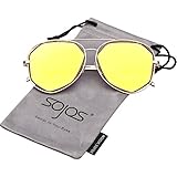 SojoS Aviator Sunglasses Metal Frame Flat Mirrored Lens SJ1004 With Gold Frame/Olivine Mirrored Lens