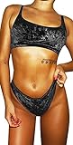 Jiujiuyi Women's Velvet Sexy Crop Tank and Thong Bikin Set Swimsuit 2 Pieces
