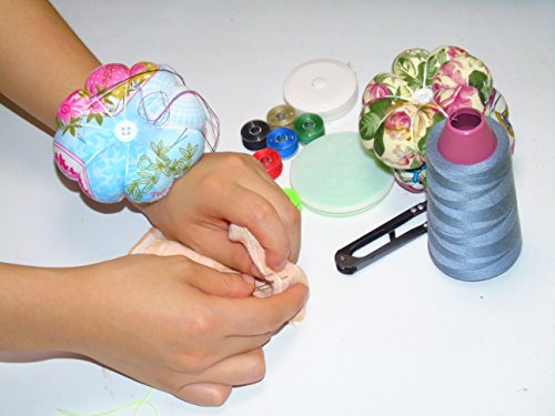Lontenrea Pumpkin Pin Cushion Wearable Wrist Needle Pincushions (Pattern Tend to Blue + Pink)