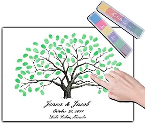 Fingerprint Signature Guest Book, Wedding Fingerprint Tree Canvas Painting, DIY Baby Shower Party Supplies with 2 set Inkpad