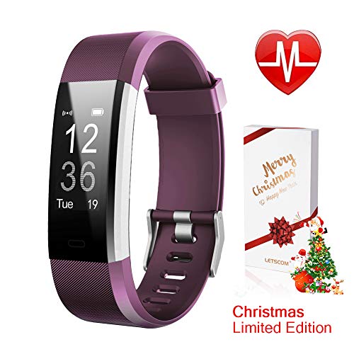 LETSCOM Fitness Tracker HR, Activity Tracker Watch Heart Rate Monitor, Waterproof Smart Bracelet Step Counter, Calorie Counter, Pedometer Watch Kids Women Men, Android & iOS, Christmas Edition