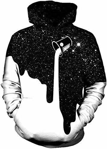 Albee Yang Fashion Lovers Milk Cup Pattern 3D Print Pullover Hooded Sweater Casual Baseball Uniform (S/M, Black White)