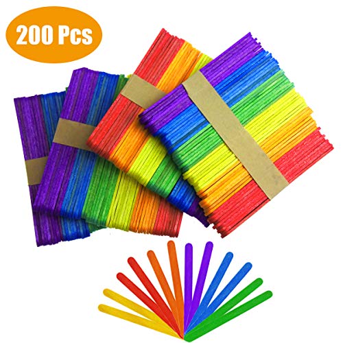 Jyongmer 200 PCS 4-1/2 Length Colorful Craft Sticks Wooden Popsicle Sticks Natural Wooden Treat Sticks Good for Children Education, DIY Craft Creative Designs.(6 Different Colors)