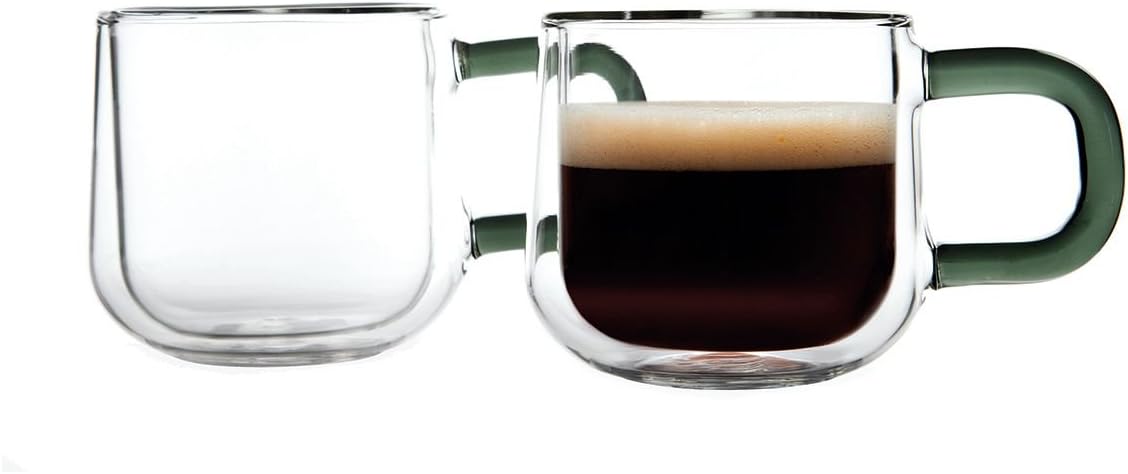 RavenheadDouble Wall Set of 2 Designer Glass Espresso Cups 9 cl Capacity, 16 x 9 x 9 cm