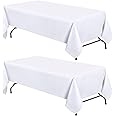 WEALUXE White Table Cloths for 6 Foot Rectangle Tables, 2-Pack, 60x102 inches, Water, Stain and Wrinkle Resistant, 200 GSM Washable Poly Fabric Tablecloths Rectangular, Elegant and Durable