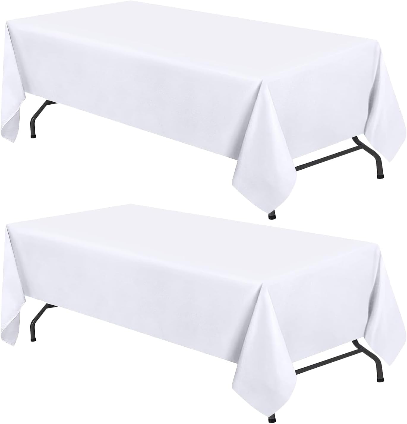 Photo 1 of WEALUXE White Table Cloths for 6 Foot Rectangle Tables, 2-Pack, 60x102 inches, Water, Stain and Wrinkle Resistant, 200 GSM Washable Poly Fabric Tablecloths Rectangular, Elegant and Durable