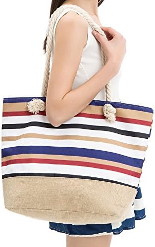 Multi Strips With Jute Bottom Beach Tote Bag