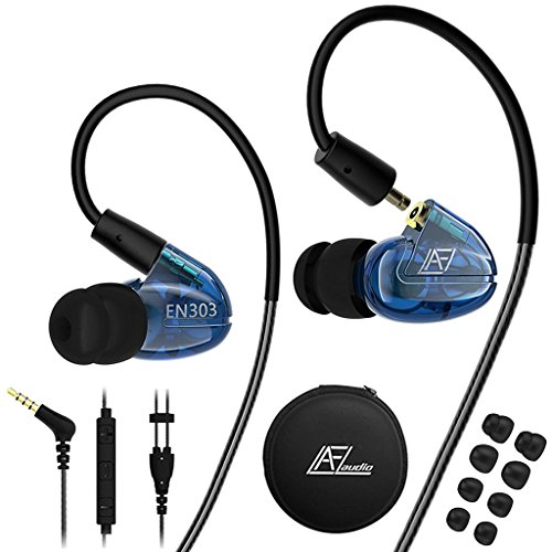 in Ear Headphones with Microphone, LZHE Wired Earbuds Earhook Removable Cable Noise Isolating Ear Buds, Sport Earphones for Jogging Gym Fitness Running Workout, iPhone iPod Samsung – Blue