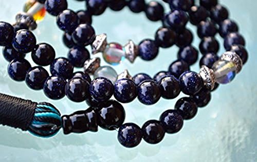 Blue goldstone Black onyx labradorite handmade chakra mala necklace -Energized 6mm 108+1 buddhist yoga meditation prayer beads for nirvana chanting om awakening chakra kundalini - USA seller