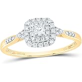 FB JEWELS 14K White Gold, Yellow Gold 1/4 CTW Diamond Cushion Double Halo Engagement Ring