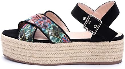 DFRNT Women’s Autumn Ethnic Crisscross Straps Platform Espadrille (6.5 US – 37 EU, Black)