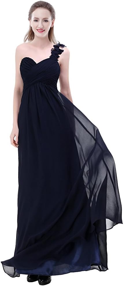 EDMOC Women's One Shoulder Flowers Chiffon Party Prom Bridesmaid Dress