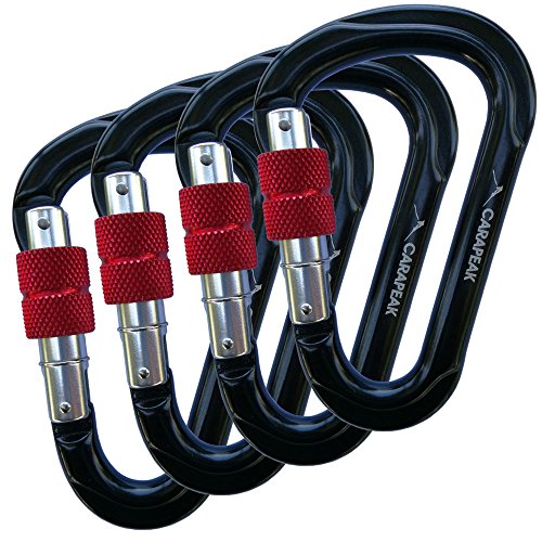 CARAPEAK 25kN Screwgate Locking Pear Shaped Climbing 4 Pack Set HMS Carabiner, Aluminum Rock Climb Clip for Rappelling, Belaying Black - Thumbnail 5