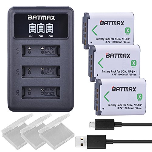 Batmax 3Pcs NP-BX1 NP BX1 Battery(1600mAh) + LED USB 3-Slots Charger for Sony DSC-RX100 DSC-WX500 IV HX300 WX300 HDR-AS15 X3000R MV1 AS30V HDR-AS300 Batmax 3Pcs NP-BX1 NP BX1 Battery(1600mAh) + LED USB 3-Slots Charger for Sony DSC-RX100 DSC-WX500 IV HX300 WX300 HDR-AS15 X3000R MV1 AS30V HDR-AS300