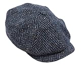 John Hanly Newsboy Cap 100% Wool 8 Piece Navy Herringbone Blinder Hat Made in Ireland