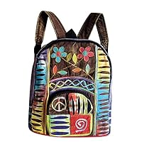 4Rissa Peace Sign and Flowers Patchwork Embroidery Boho Bohemian Hippie Gypsy Bag Backpack