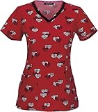 heartsoul Women's V-Neck Houndstooth Hearts Print Scrub Top