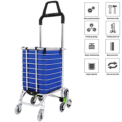 Meflying Folding Shopping Cart with Swivel Wheels and Oxford Cloth Bag | Heavy Duty Stair Climbing Cart | Grocery Laundry Cart (US Stock) (Type2)