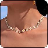 Daisy Flower Choker Necklace for Women Cute Colorful Floral Necklace Daisy Pearl Necklace Flower Jewelry (Style 5)