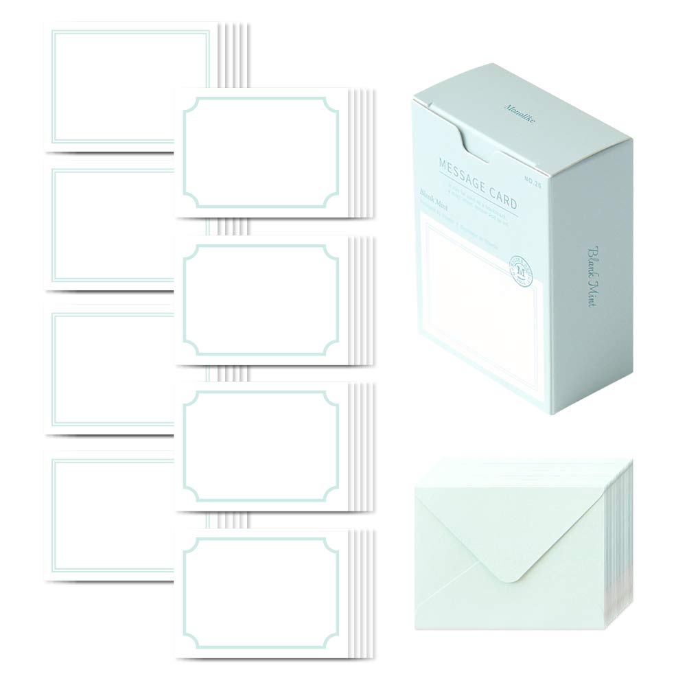 Monolike Message Blank mint Card - Mix 40 Mini Single cards, 20 envelopes Package