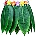 KEFAN Leaf Hula Skirt and Hawaiian Leis Set Grass Skirt with Artificial Hibiscus Flowers for Hula Costume Party (A)