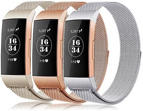 Gogoings Replacement Strap Band Compatible with Fitbit Charge 3 - Metal Wristband Milanese for Men and Women Adjustable Accessory for Fitbit Charge3 (ONLY STRAP)