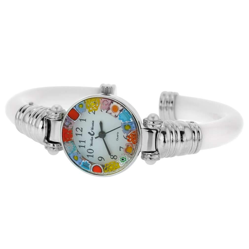 Glass Of Venice Murano Glass Millefiori Bangle Watch - Silver White Multicolor