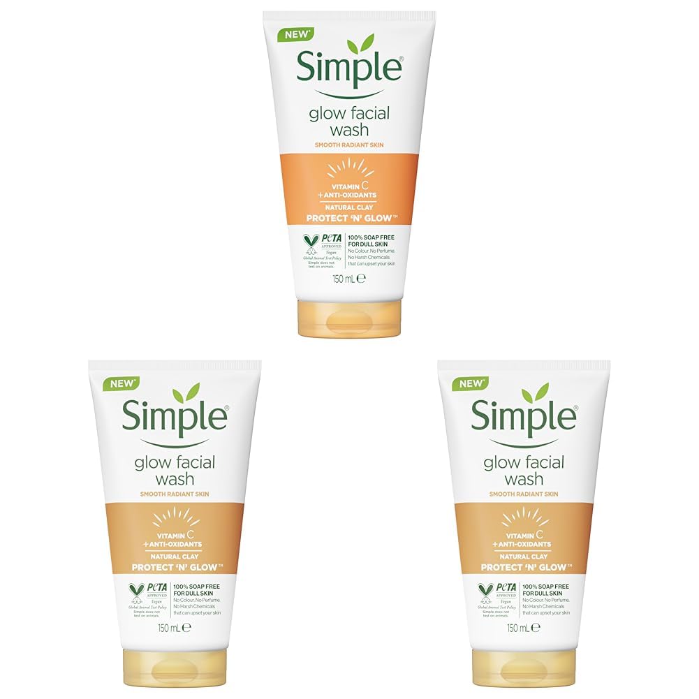 Simple Protect 'N' Glow Express Glow Clay Polish Cleanser leaves skin naturally glowing for expert facial skin care 150 ml (Pack of 3)