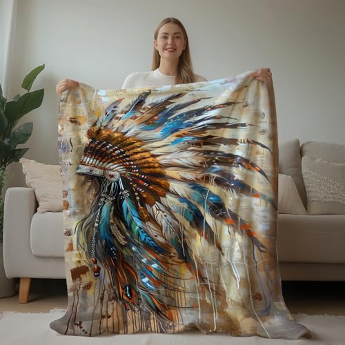HUNXIAOJ Native American Flannel Blanket