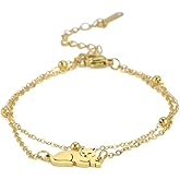 LSxAB Dainty Gold Cat Anklet for Women Ankle Bracelet Gift Set Cross Chain Kitten Anniversary Birthday Stainless Steel Family Friends