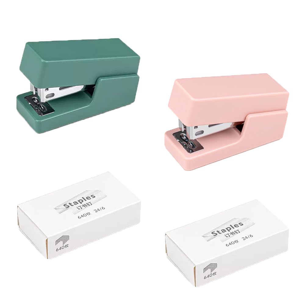 2 Sets Mini Stapler and Staples Set - Cute Small for Students, Home Office, Classroom, Art Room - Children Gift Stationary (Two Boxes of Staples Included)