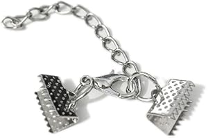 ZHITENG 10 Set Ribbon Clamp Crimp Ends Beads with Lobster Swivel Clasps Extended Extension Chain Jump Rings Leather Clip Foldover Necklace Bracelet Connectors (Rhodium Crimp 8mm)