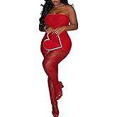 YOOTIKO Womens Sexy 2 Piece Outfits Date Night Birthday Clubwear Lace Tube Dress Top Stockings Set