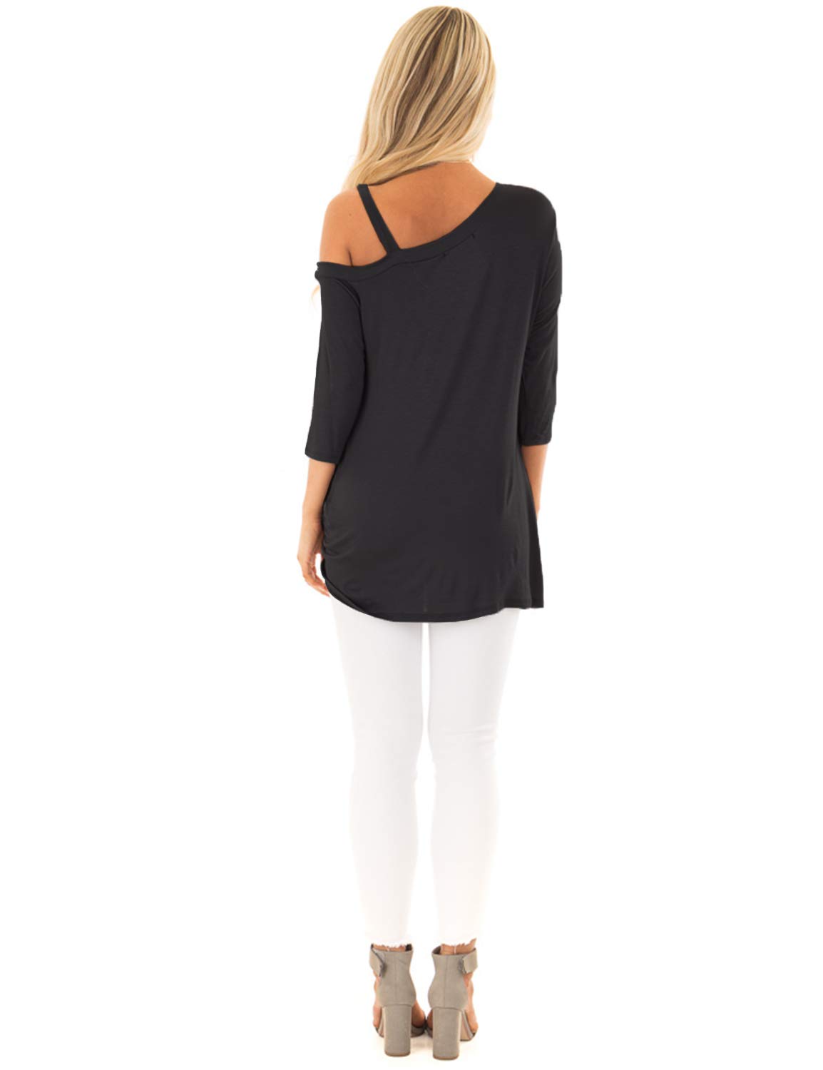 bmjl Women\'s One Off The Shoulder Blouse Knotted Loose Top Tees