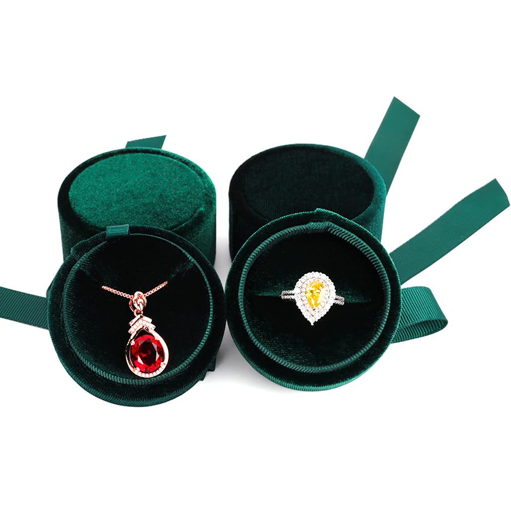 iSuperb 2ps Velvet Jewelry Box Pink Ring Gift boxes Blue Pedant Box Round Necklace Organizers Blackish Green Jewelry Case for Birthday Engagement Wedding Anniversary
