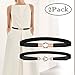 Fashion Elastics Waist Belt Vintage Clothing Accessories for Women Dresses Skinny Web Belt 2 Pack, Black & White, Gold & Silver Metal Buckle, Size 26