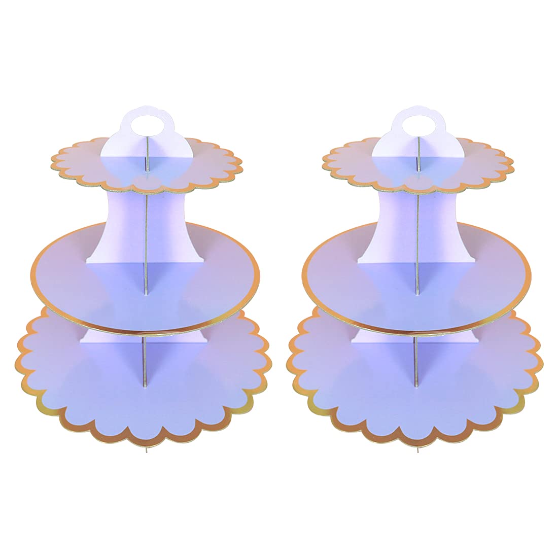2 PACK Cardboard Cake Stand, 3 Tier Paper Dessert Round Cupcake Holder Tower Disposable Pastry Stand for Birthday, Afternoon Tea, Wedding Party Anniversary Christening Fruit Desserts Display (Purple)