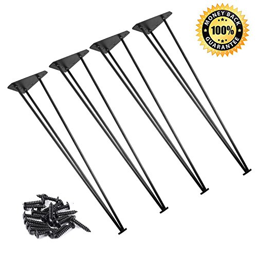 3S 28" Three-Rod Heavy Duty Hairpin Legs 1/2 Set of 4 Table Legs, Satin Black, Metal Legs, Screws Included