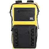 Greencity 100% Waterproof Roll-Top Dry Bag Backpack with Front Splash-Proof Pocket, Lightweight Floating Pack for Kayaking, Hiking & Travel,35L (Yellow-black)