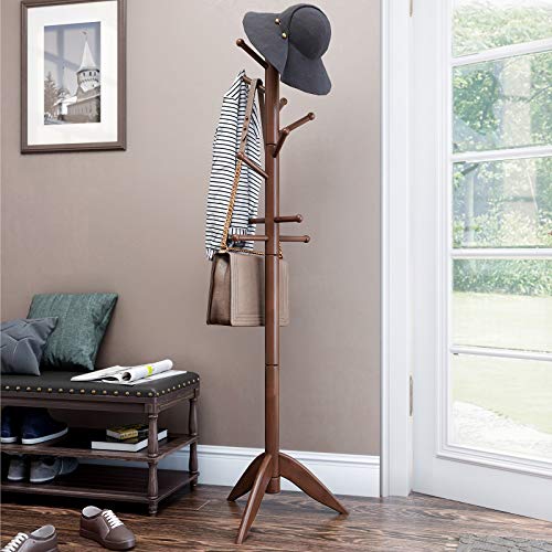 VASAGLE Coat Stand, Solid Wood Coat Rack Free Standing with 11 Hooks